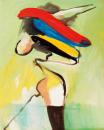 Dancing nude with yellow, blue, red ribbons