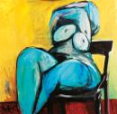 Blue nude sitting on yellow