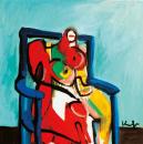 Abstract nude on blue chair