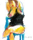 Nude with black shirt on blue chair