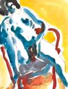 Blue nude on red chair