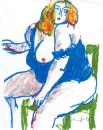 Voluptuous sitting nude on green chair