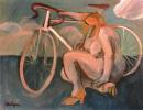 Nude crouching and bicycle
