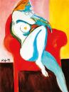 White nude in red armchair