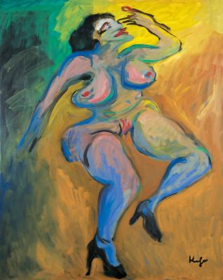 Dancing nude with black shoes